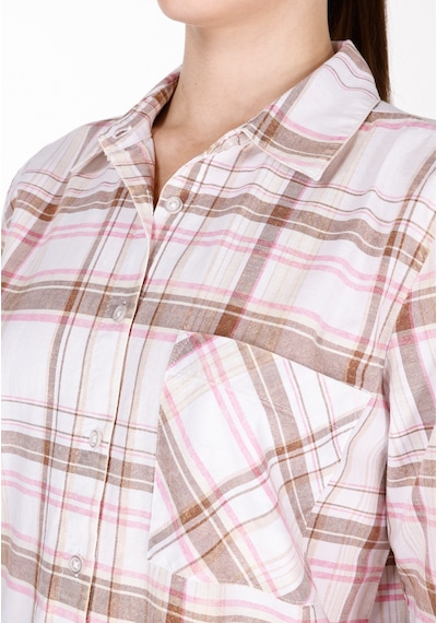 Colin's Colins Regular Fit Shirt Neck Ekoseli Kadın Bej Uzun Kol Gömlek Cl1073285 Cl1073285 Q1.v1 Beı Bej