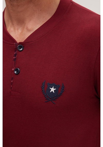 Tudors Erkek Regular Fit Pamuklu Düğmeli Yaka Beli Lastikli Desenli Bordo Pijama Takımı-39790 Bordo