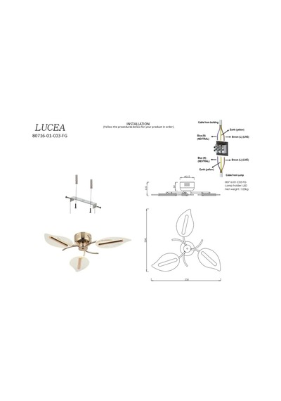 Lucea Karden 3'lü Altın Ledli Plafonyer 22w 3000k Çok Renkli