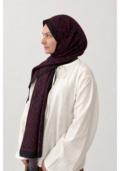 Belli Leopar Desen Fresh Lena Şal Mürdüm