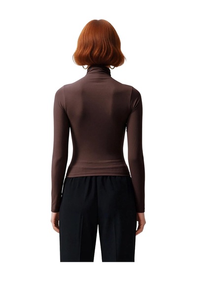Ersefa Moda Kare Yaka Örme Slim Düz Desen Casual Günlük Crop Kısa Kol Bl Kahverengi