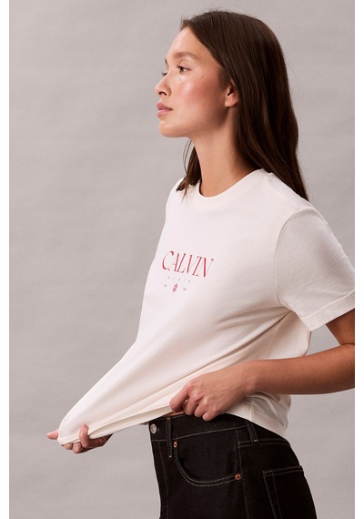 Calvin Klein Kadın Normal Kalıp Yuvarlak Yakalı Pamuklu Kısa Kollu Beyaz T-shirt Lv047e813g-ybh-12825 Beyaz
