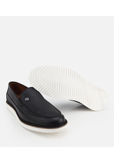 Hotiç Erkek Deri Siyah Delikli Hafif Tabanlı Klasik Loafer