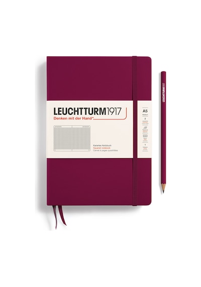 Leuchtturm1917 Not Defteri Orta Boy A5 , Sert Kapak, 251 Numaralandırılmış Sayfa, Kareli, Liman Kırmızısı Kırmızı