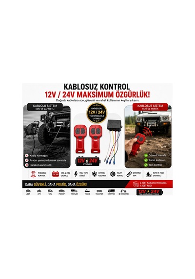 Universal Vinç Kumandası Kablosuz Çifttir 12/24v