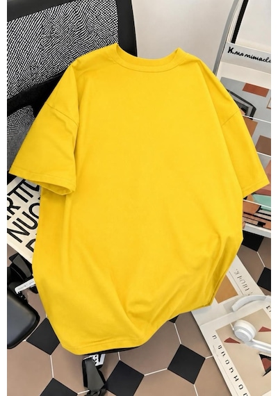 Palermo Sicilya Portakal Temalı Bisiklet Yaka Pamuklu Oversize T-shirt Sari