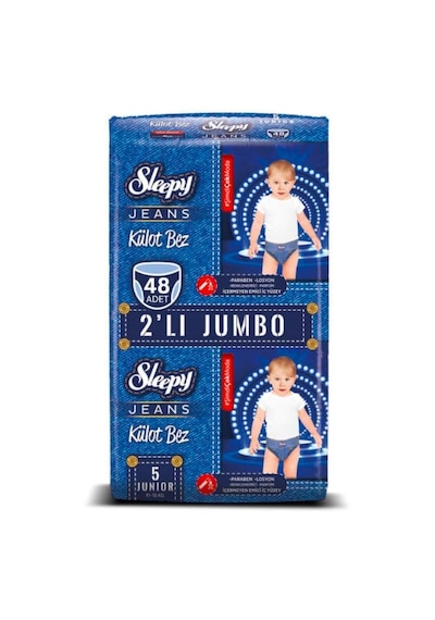 Sleepy Jeans Natural Külot Bez 5 Numara Junior 2'li Jumbo 48 Adet 2'li