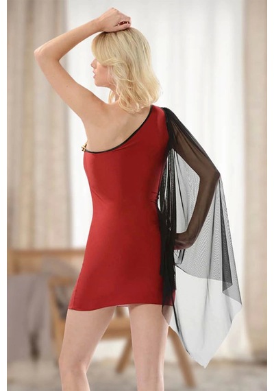 Bordo Lcralı Kumaş Dantelli Gecelik - 215 Bordo
