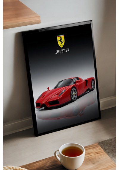 Ferrari F50 Siyah Ahşap Çerçeveli Poster, Dekoratif Araba Duvar Tablosu