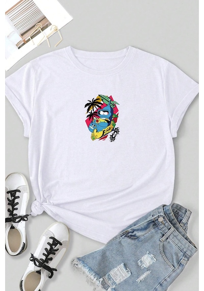 Unisex Crazy Banana Baskılı T-shirt Beyaz