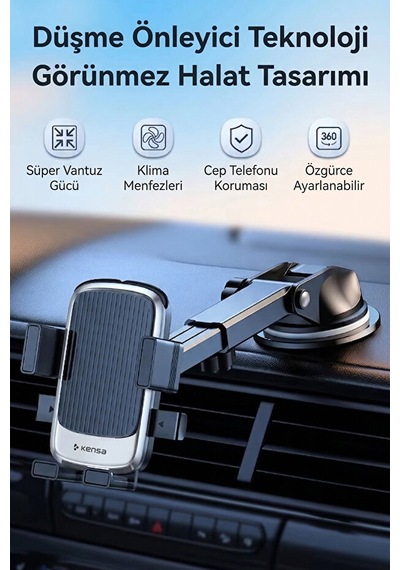 Çok Fonksiyonlu Teleskopik 360 Ayarlanabilir Araç İçi Telefon Tutucu 1