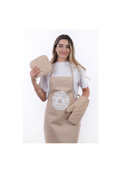Beautiful Set Sıvı Geçirmez Su Geçirmez Mutfak Önlüğü 1 Eldiven 1 Tutacak Coffee