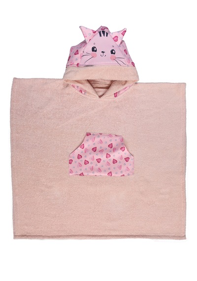 Faralya Life Pamuklu Çocuk Panço 5-8 Yaş Standart Beden Açık Pembe