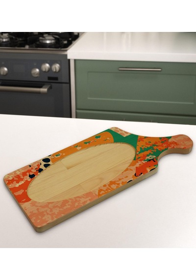 Bk Gift Modern Art Tasarımlı Dikdörtgen Şeklinde Doğal Ahşap Servis Ve Sunum Tabağı Model 1