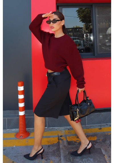 Madmext Bordo Bisiklet Yaka Kadın Triko Kazak Mg2494 Bordo