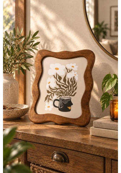 Hazel Doğal Akasya Ağacı Dalgalı Fotoğraf Çerçevesi 20x25 Cm - Masa Ve Konsol Üstü Ahşap Resim Çerçevesi