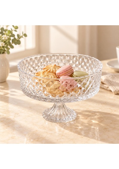 Deconox Tırtıl Desenli Ayaklı Şeffaf Cam Kurabiyelik 19 X 11,5 Cm, Meyve, Tatlı, Çerez Ve Kanape Sunum Kasesi, Tekli