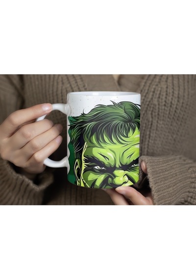 Hulk Yeşil Güçlü Karakter Tasarımlı Kupa Bardak - Marvel Kahraman Temalı Güçlü Tasarım - Hediye Beyaz