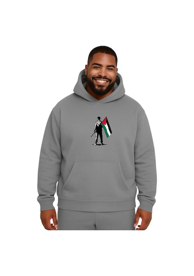 Benroma Özgür Filistin Baskılı Büyük Beden Unisex Sweatshırt Gri