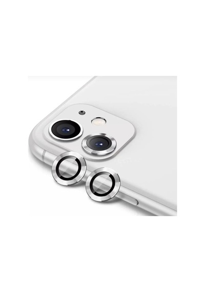 Apple İphone 12 Mini Kamera Koruyucu Lens Mercek Metal Çerçeveli 2li Set Gümüş Gri - Silver