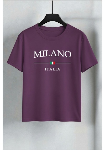 Uyguntarz Unisex Milano Italia Baskılı Tasarım Tshirt Mor