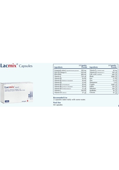 Lacmix Vitamin Mineral Omega-3 ve Bitki Eki İçeren Takviye Edici Gıda 60 Kapsül