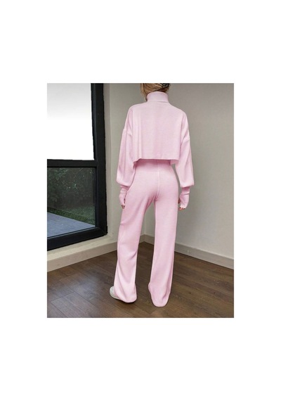 Munora Butik Parmak Geçmeli Yüksek Bel Triko Pembe Takım Pembe Pembe