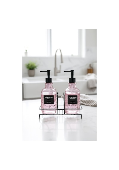 Makri Home Modern Cam Ikili Sıvı Sabunluk & Deterjanlık Seti- 500 Ml Cam Sabunluk, Metal Stand'lı Siyah