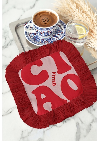 Retro Ciao Bella Saçaklı Sunum Peçetesi - Canlı Modern Kırmızı Altın Renkli Bardak Altlığı Mendil Fırtına Paslı Turuncu Retro Ciao Bella Saçaklı Sunum Peçetesi - Canlı Modern Kırmızı Altın Renkli Bardak Altlığı Mendil Fırtına Paslı Turuncu