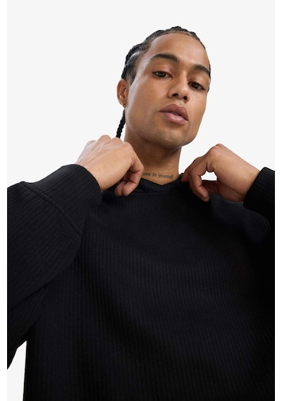 Defacto Boxy Fit Kapüşonlu Jakarlı Sweatshirt E9308ax25aubk81 Siyah
