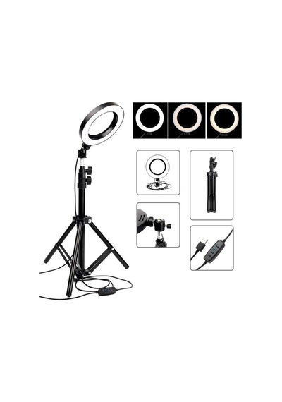 Selfie Led Işık 10Inç Youtube,Makyaj,Kuaför 26Cm-2M Stand Çok Renkli