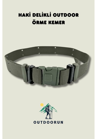 Outdoorun Haki Delikli Outdoor Örme Kemer Haki