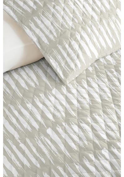 Geometrik Çizgili Bej Genç Odası Tek Kişilik Pike Takımı-modern Ekru 160x220cm Kapitone Yatak Örtüsü Dumanlı Saman Ufku