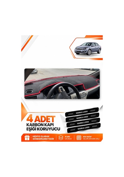 Opel Astra H 2003-2014 Uyumlu Ön Torpido Koruma Kılıfı Halısı Örtüsü - Siyah Kırmızı