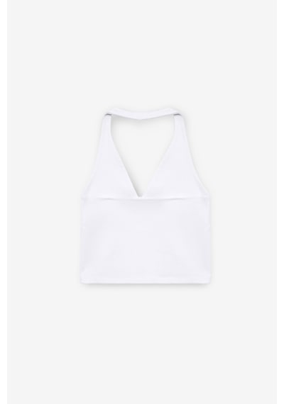 Grimelange MORIENNE Kadın Halter Yaka Kalın Askılı Sırtı Açık Crop Beyaz Bluz