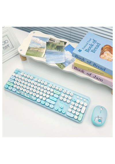 Geezer Hello Bear Kablosuz Klavye Mouse Seti 2.4g Sevimli Ayıcık Desenli Yuvarlak Tuşlu 104 Tuş Renkli Set Optik