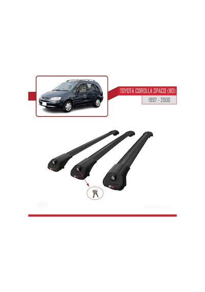 Toyota Corolla Spacio E110 1997-2000 Arası İle Uyumlu Ace-1 Ara Atkı Tavan Barı Siyah 3 Adet Bar