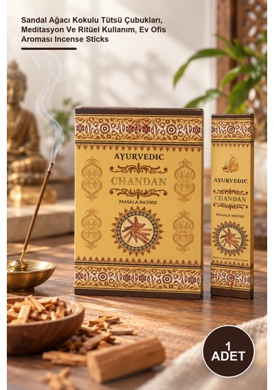 1 Adet Ayurvedic Chandan Aromalı Tütsü Sandal Ağacı Kokulu Tütsü Çubukları, Meditasyon Ve Ritüel Kullanım, Ev Ofis Aroması Incense Sticks