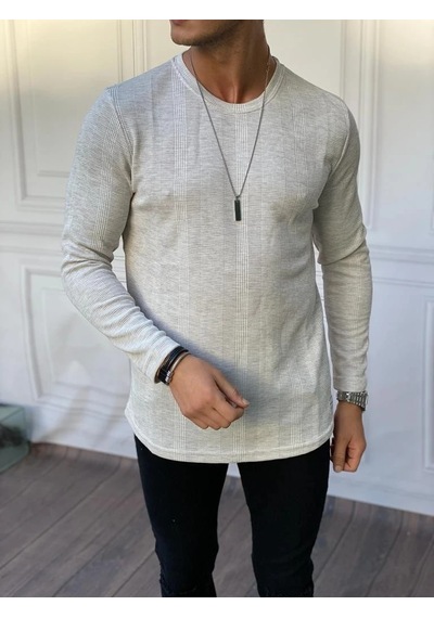 Modefendi Örme Desen Pamuklu Sweat Açık Gri