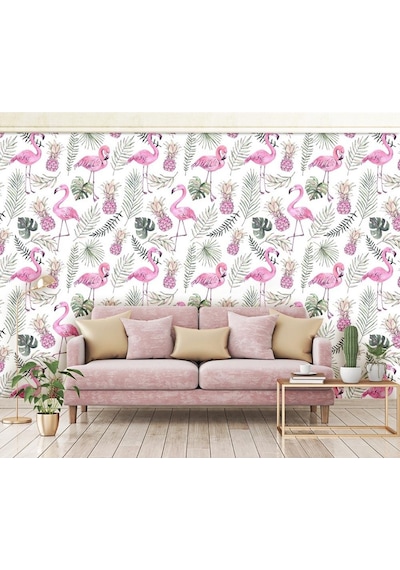 Pembe Flamingolar Ve Yapraklar
