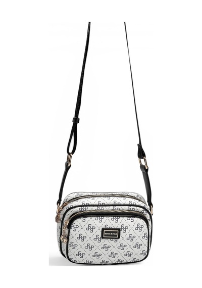 Silver & Polo Silver Polo Beyaz - Siyah Monogram Kadın Çapraz Çanta Sp1111