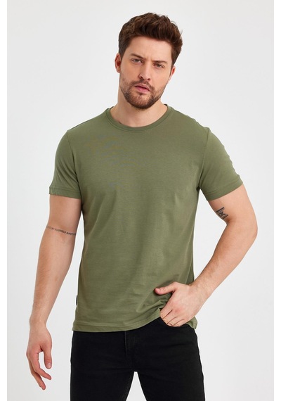 Erkek Çok Renkli %100 Pamuk T- Shirt Regular Fit Rahat Kesim Bisiklet Yaka 5'li Basic Tişört Paketi Haki