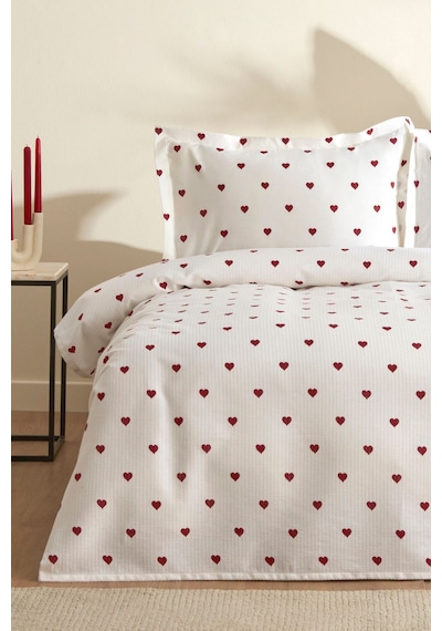 Karaca Home Amour Kalp Desenli %100 Pamuk Çift Kişilik Pike Takımı Kırmızı