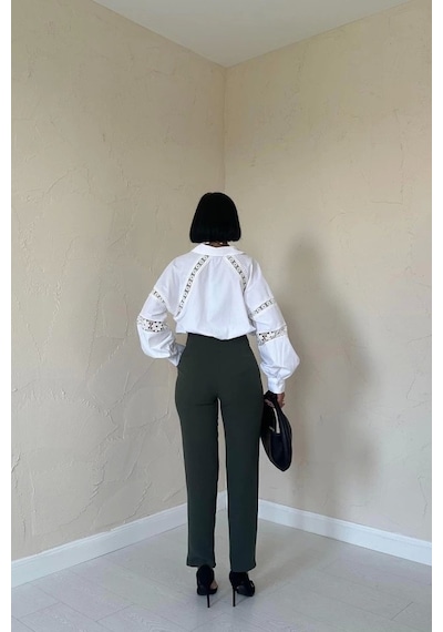 Defymoda Haki Pensli Ve Dar Paça Pantolon Haki