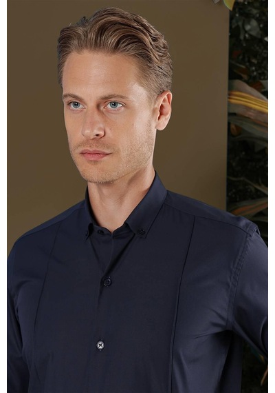 Efor Gk 691 Slim Fit Lacivert Klasik Gömlek Lacivert