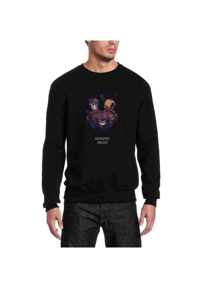Anime Slendy'S Proxy Baskılı Siyah Erkek Örme Sweatshirt