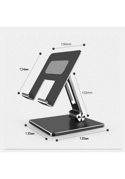 Masaüstü Telefon Tablet Standı Ağır Metal Taban, Katlanabilir, 180 Dönen Çift Dirsekli Tutucu Gri