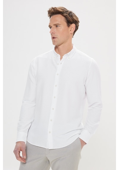 AC&Co / Altınyıldız Classics Erkek Beyaz Slim Fit Dar Kesim Düğmeli Yaka %100 Pamuk Gömlek - Beyaz