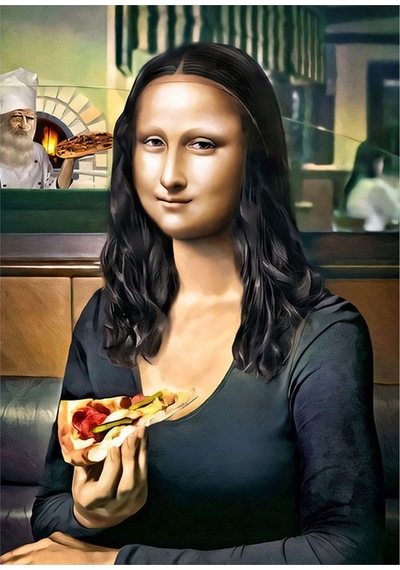Pizza Yiyen Mona Lisa Desenli Mdf Tablo 35cm X50cm