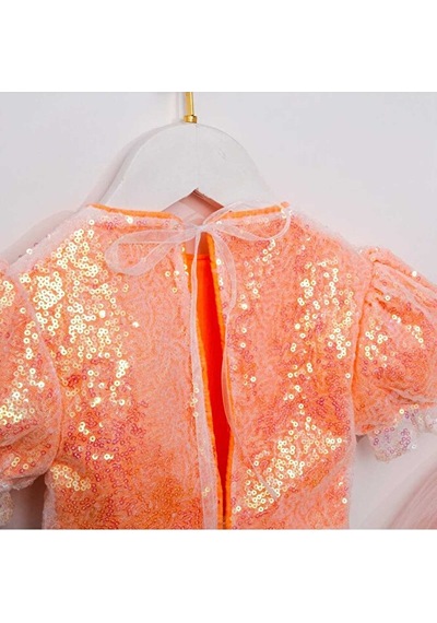 Ministok Mirella Payetli Crop Ve Tütü Etekli İkili Kız Çocuk Takım Neon Oranj